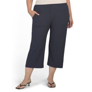 JNY JONES NEW YORK Navy Plus Pull On Crepe Pants With Wide Waistband